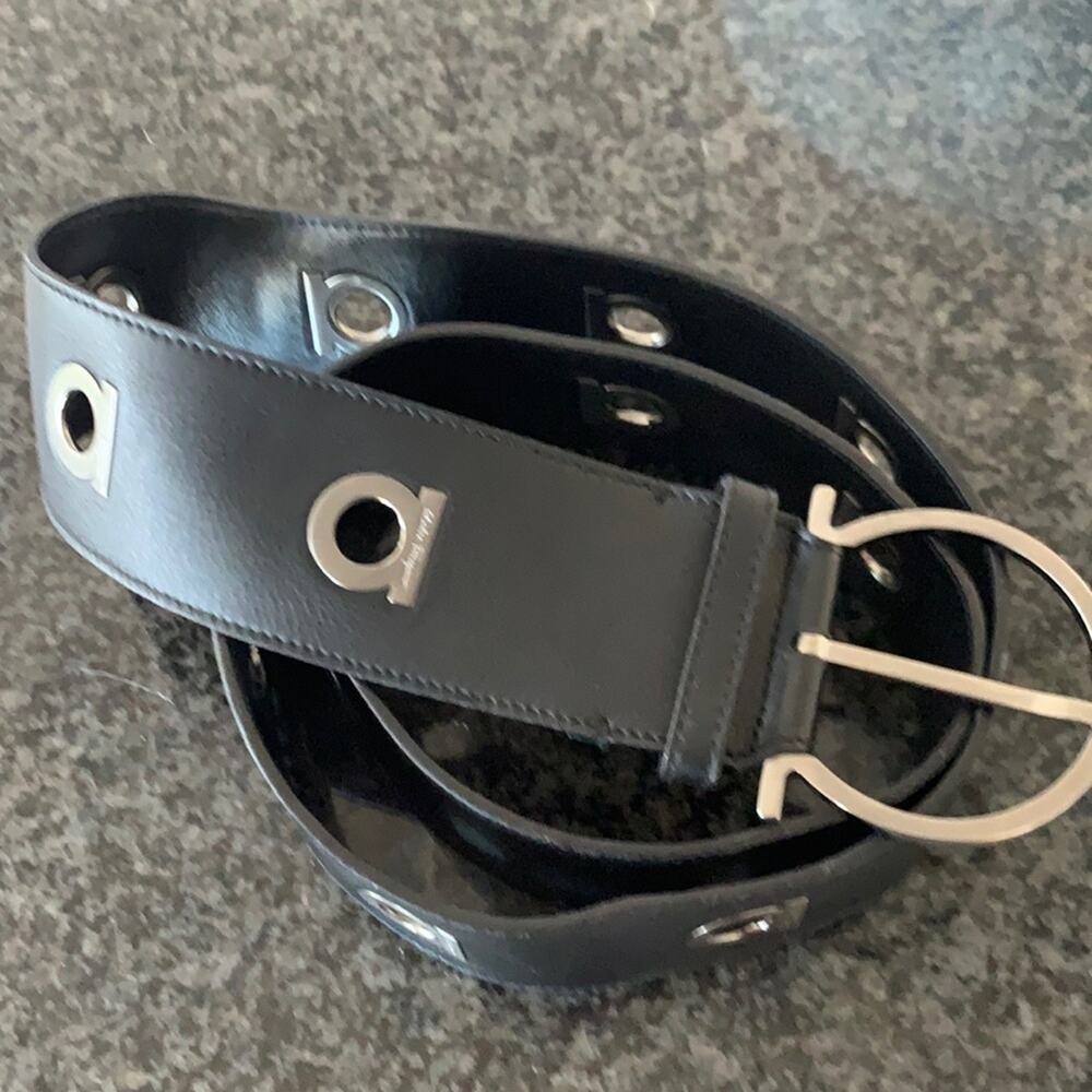 Ferragamo Leather Wide Logo Belt
